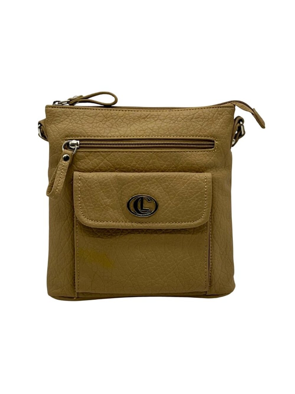 Light Brown Pebbled Faux Leather Crossbody Bag